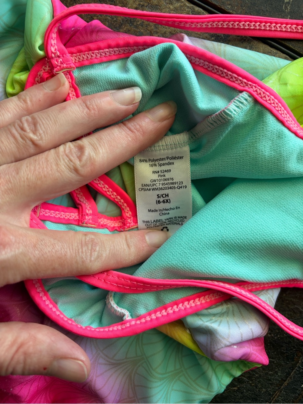 Girls Neon Rainbow One-Piece Swimsuit - Pink, Yellow, Blue - Picture 3 of 3